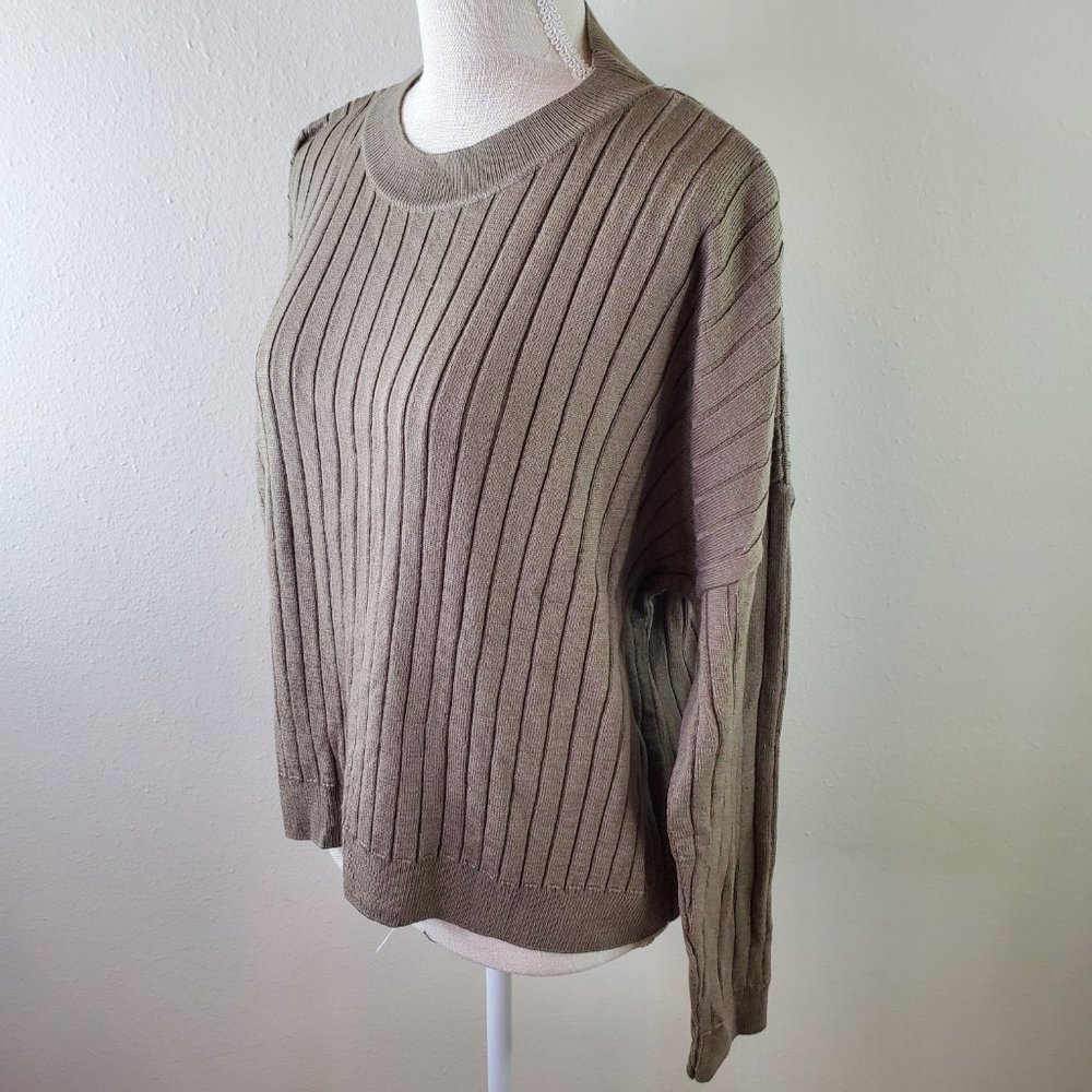 SMF Womens Beige Ribbed Crewneck Long Sleeve Sweater - Picture 5 of 7